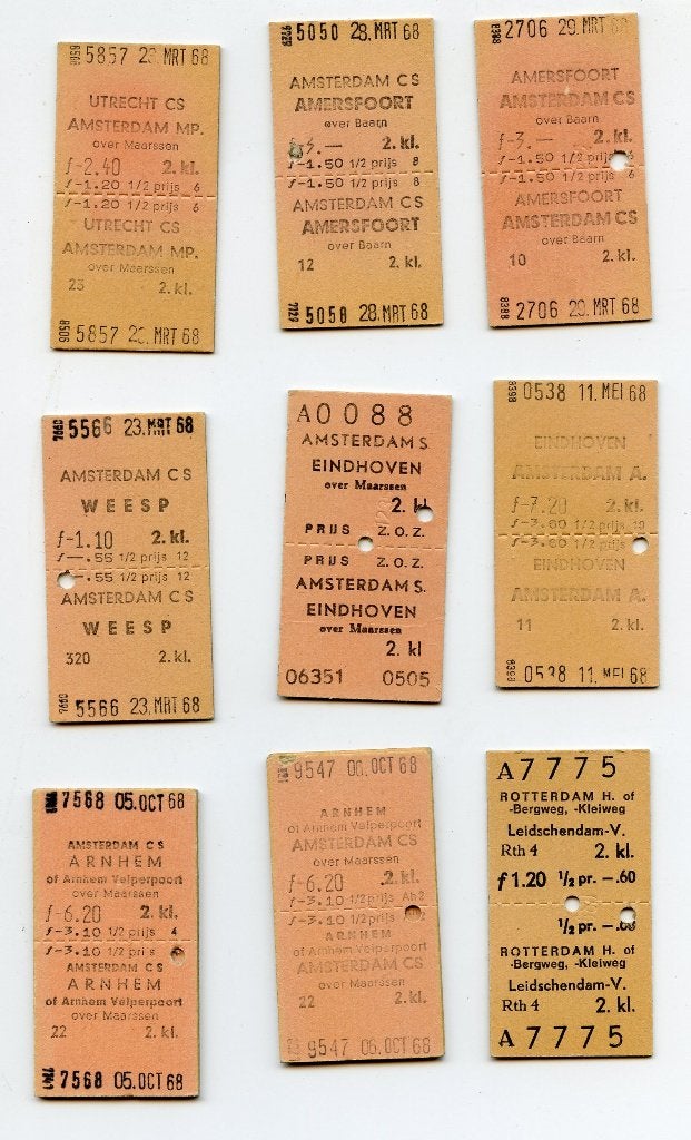 treinkaartjes einkele reis 1968, Verzenden, Gebruikt, Trein, Overige typen