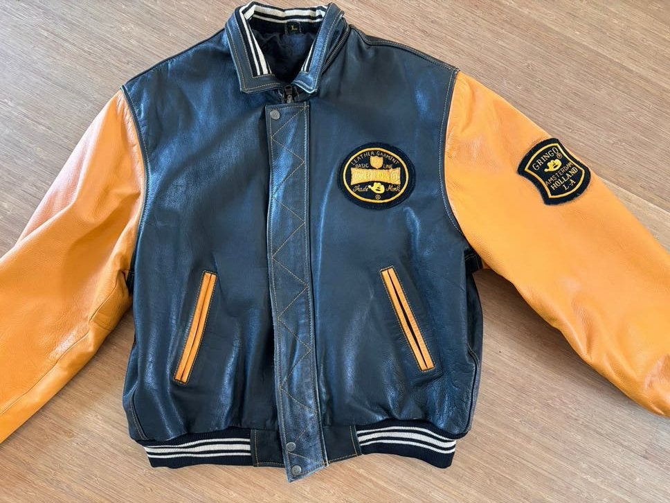 Gringo Leren Bomberjack - Zwart/Oranje, Kleding | Heren, Ophalen of Verzenden, Gedragen, Overige maten, Zwart