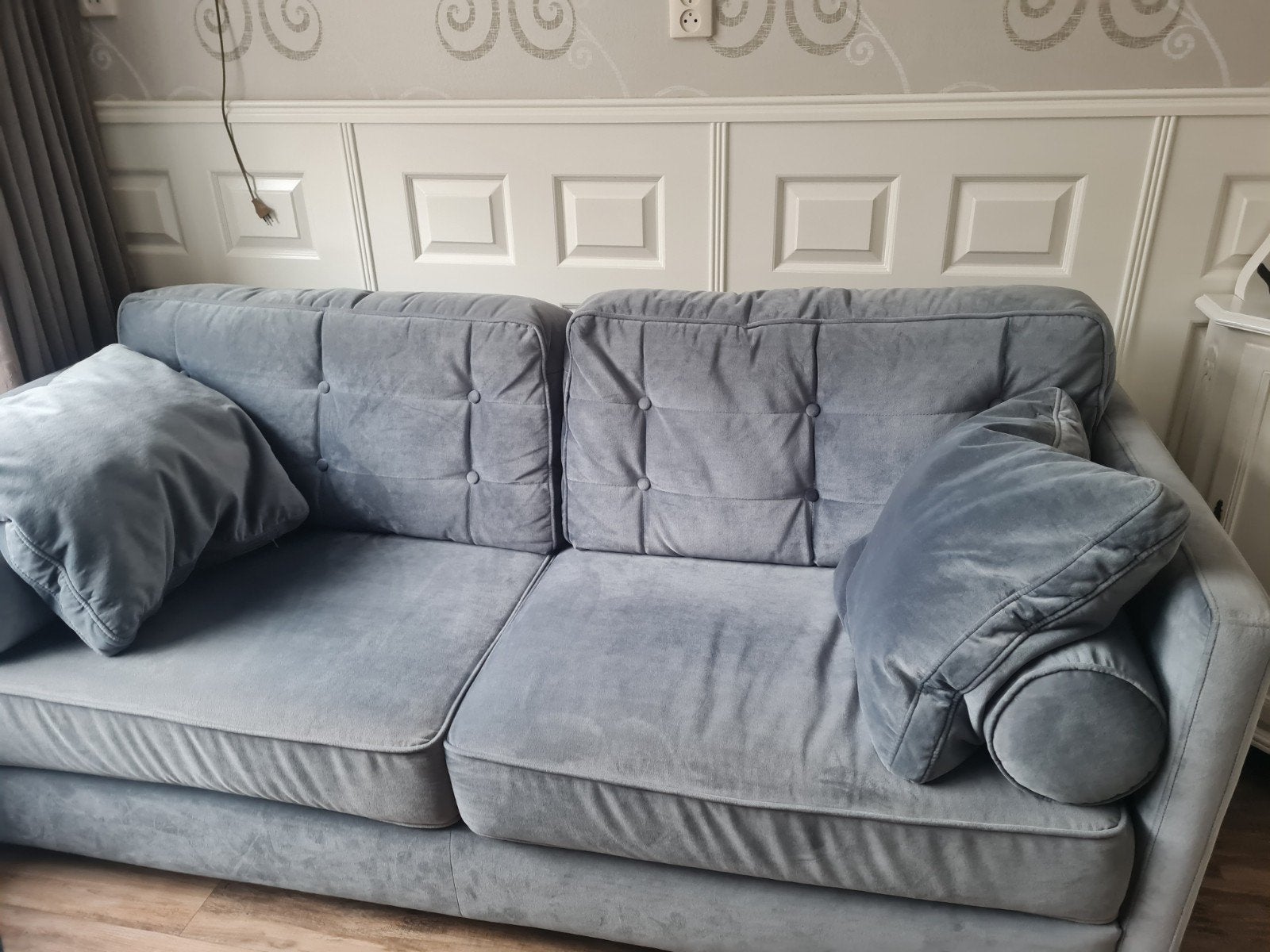 Gratis bankstel  grijs blauw 2meter bij 90  zithoogte 42, Ophalen