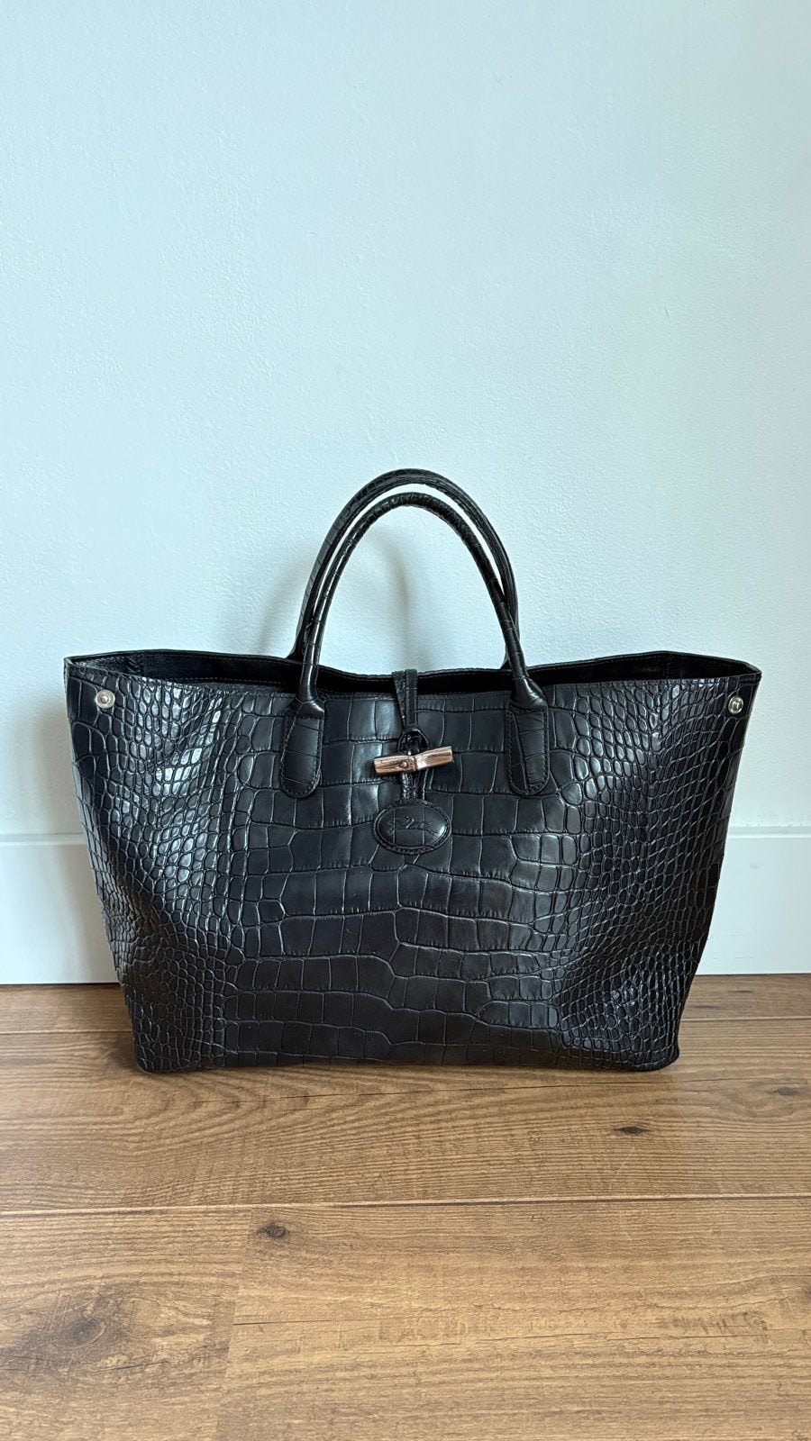 Longchamp Roseau Croco, Ophalen of Verzenden, Gebruikt, Zwart, Shopper