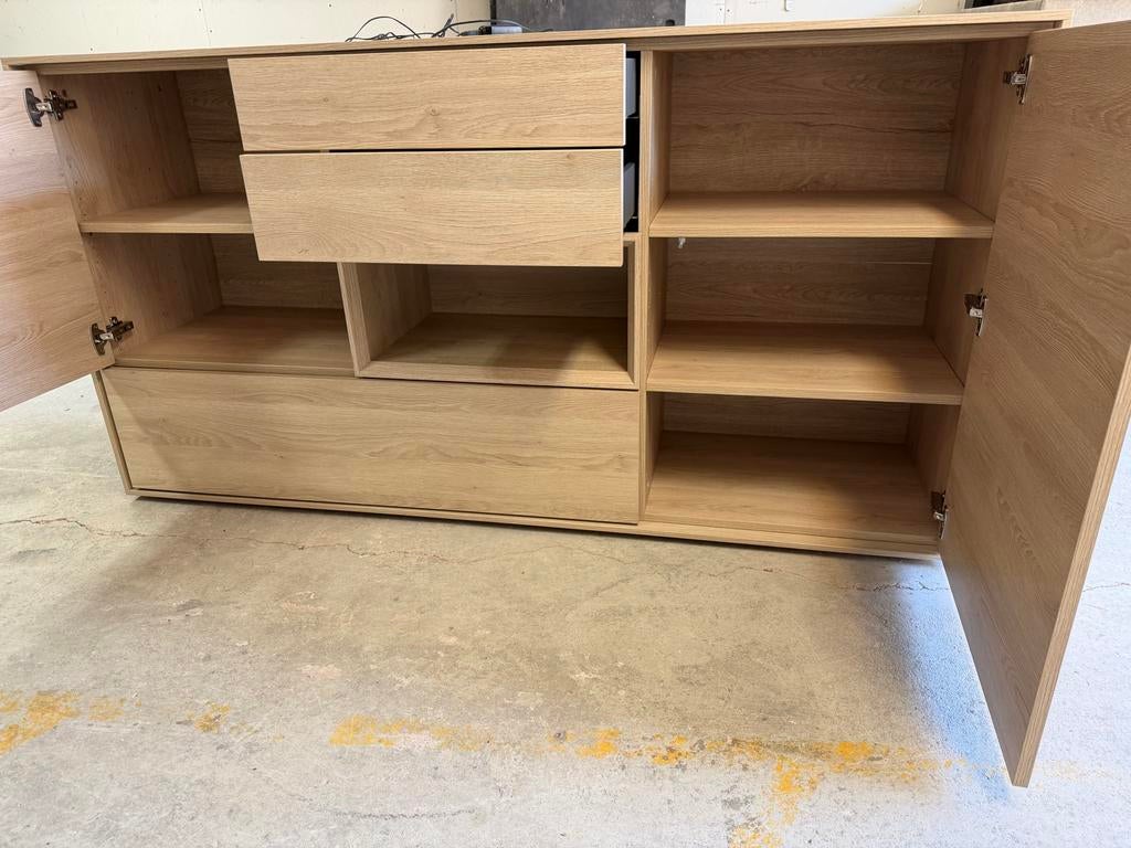 Stijlvol Dressoir met Lades en Planken - Eikenhout, Ophalen, 150 tot 200 cm, Eikenhout, Zo goed als nieuw