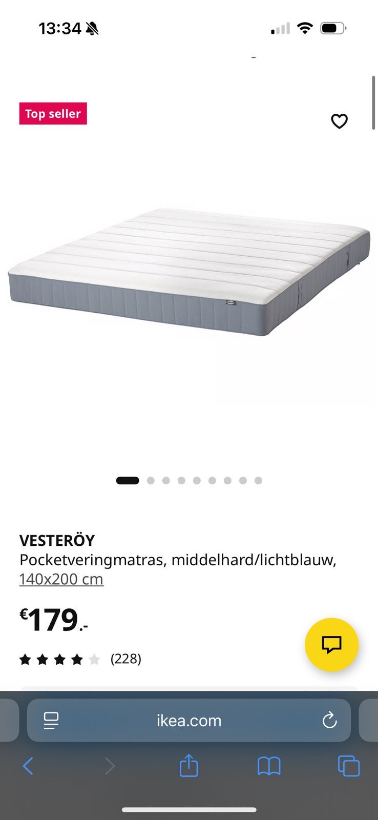 VESTERÖY Pocketveringmatras, middelhard/lichtblauw, 140x200, Huis en Inrichting, Ophalen, Gebruikt, Tweepersoons, 140 cm