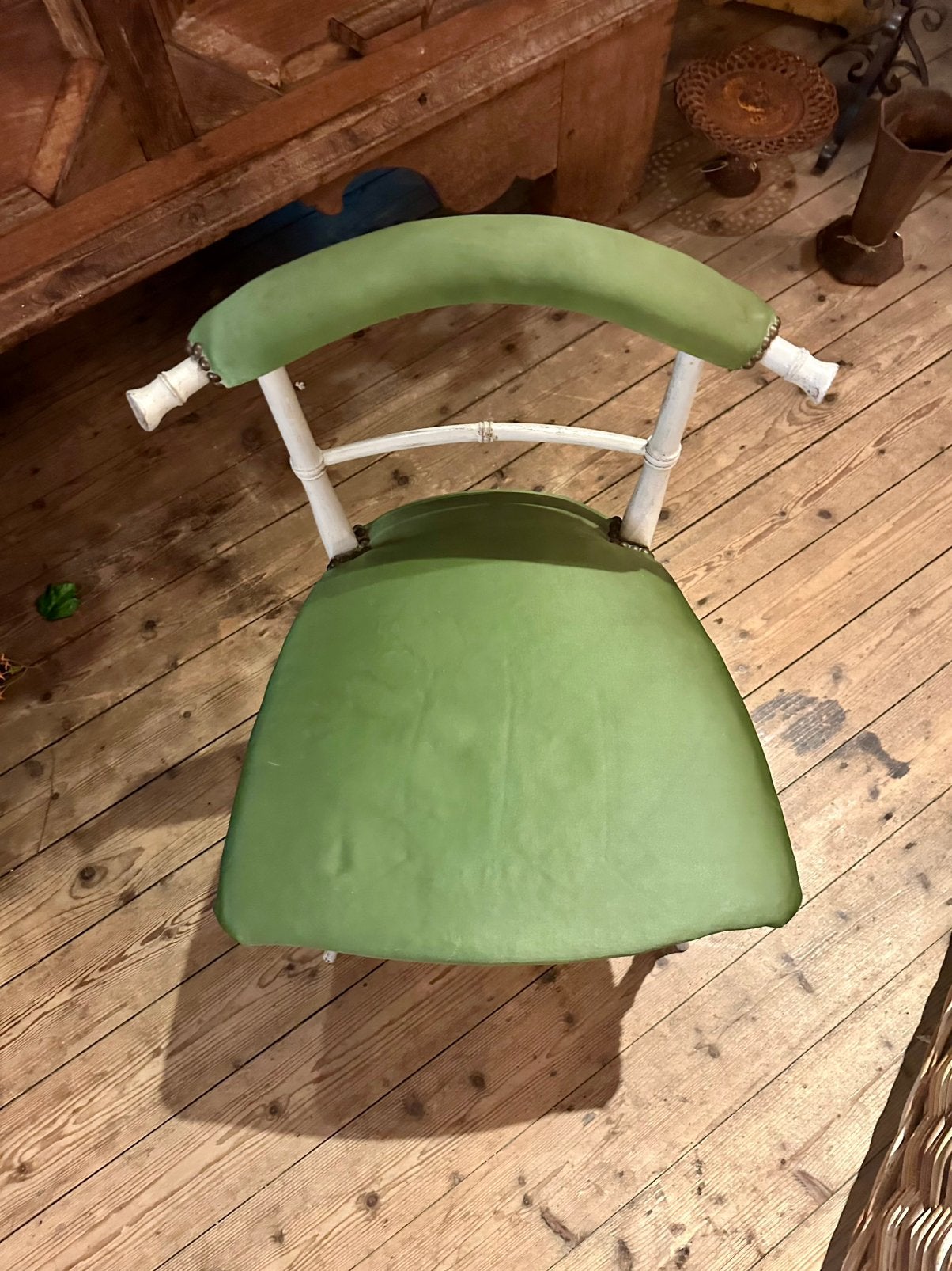 Antieke frans groen slaapkamer kinder stoeltje, Ophalen of Verzenden