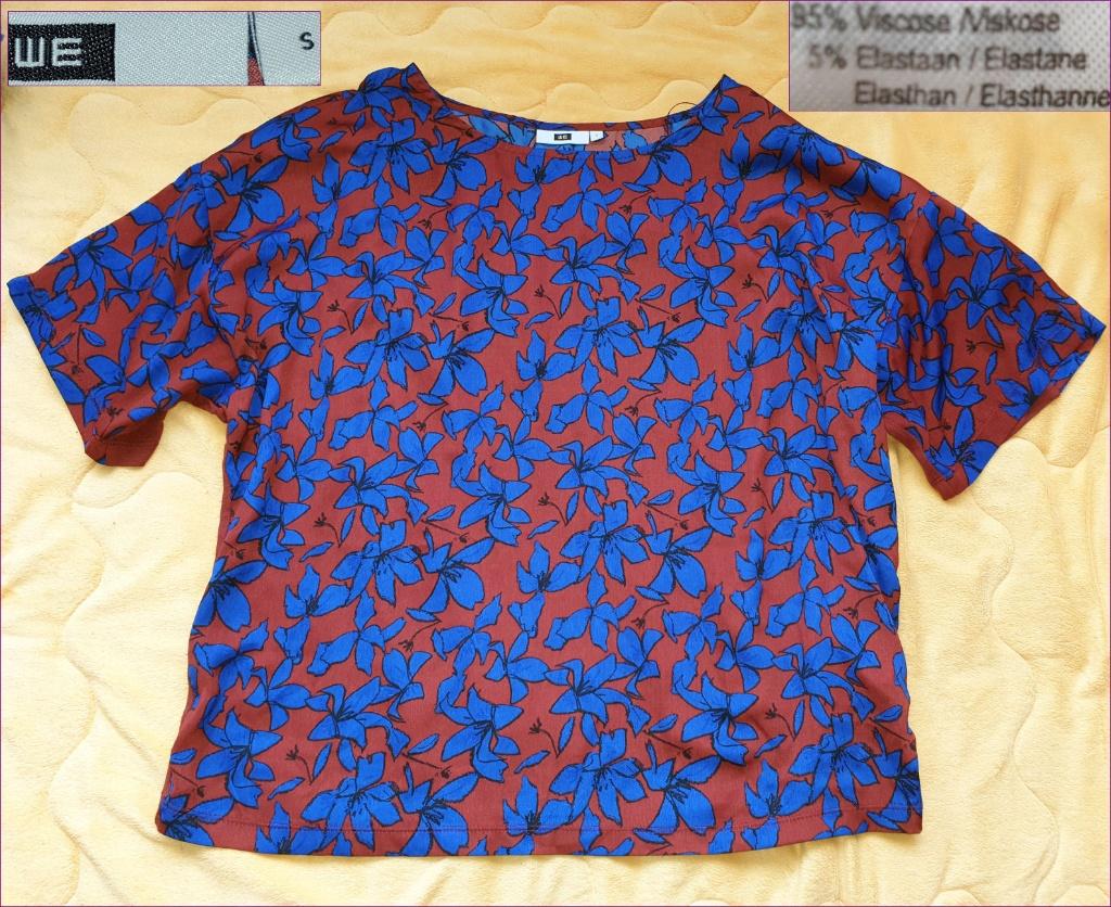 WE T-shirt/bloesje roestbruin- kobalt blauw maat S(36) nieuw, Overige kleuren, WE, Nieuw, Ophalen of Verzenden