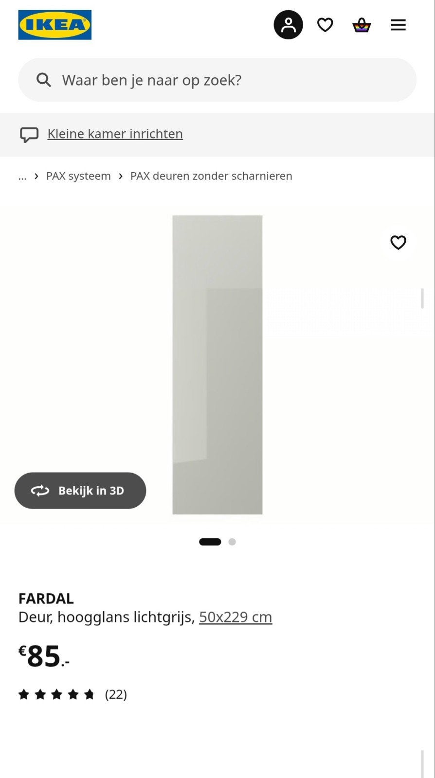 9x Ikea pax Fardal deuren lichtgrijs 50x229cm, Ophalen, 200 cm of meer, 50 tot 100 cm, Zo goed als nieuw
