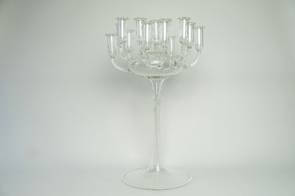 Italiaanse glazen kandelaar/vaas voor kaarsen of bloemen, Antiek en Kunst, Ophalen, 27 cm, Kandelaar, Glas
