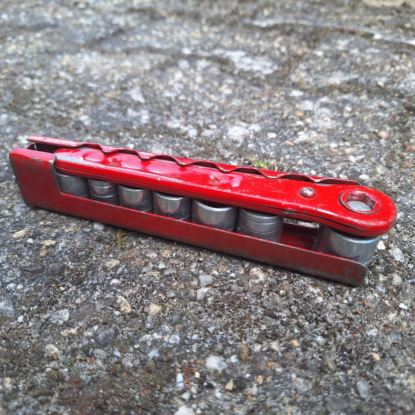 Vintage dopsleutelset met ratel, Ophalen of Verzenden