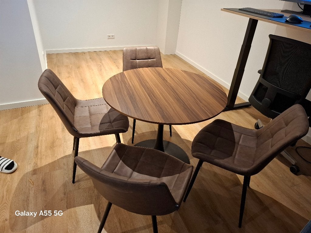 4 eetkamerstoelen MELROSE II Kunstleer Donkerbruin, Ophalen, Bruin, Leer, Zo goed als nieuw