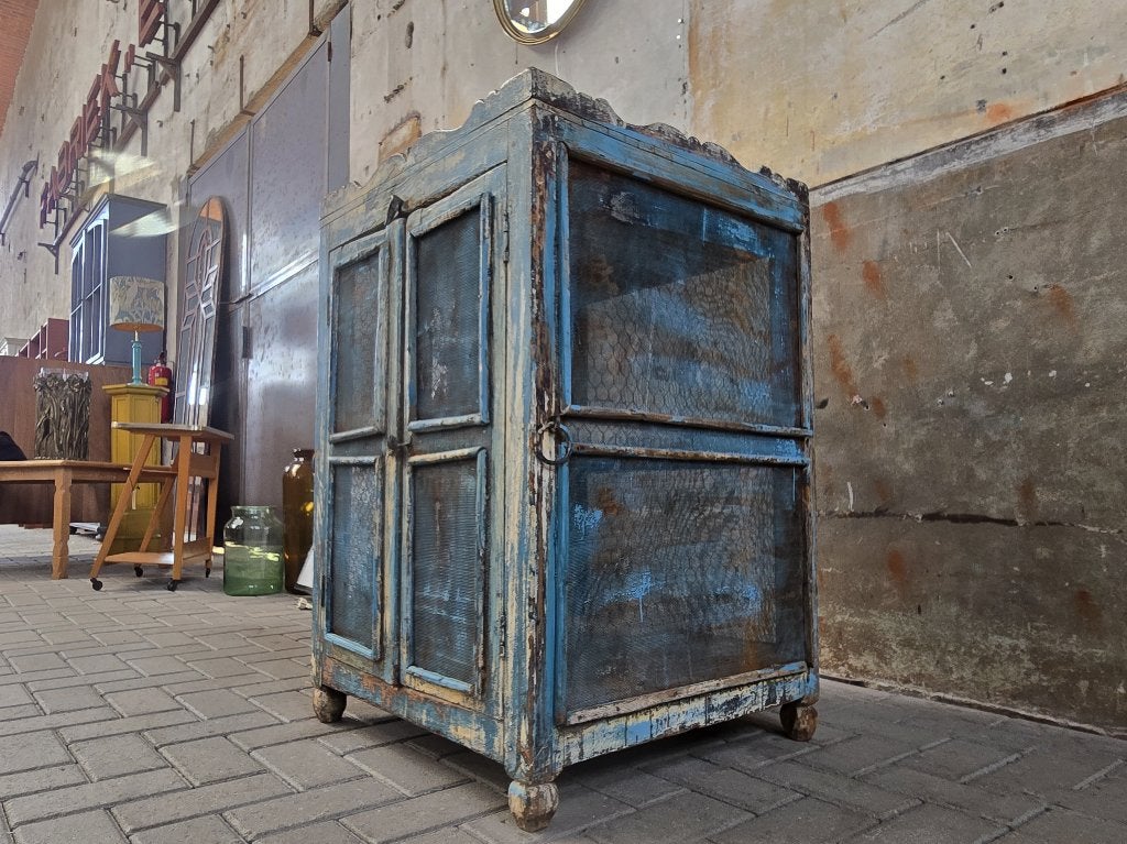 Antieke Gaas Kast Blauw | Vintage Vliegenkast Dressoir, Ophalen of Verzenden, Gebruikt