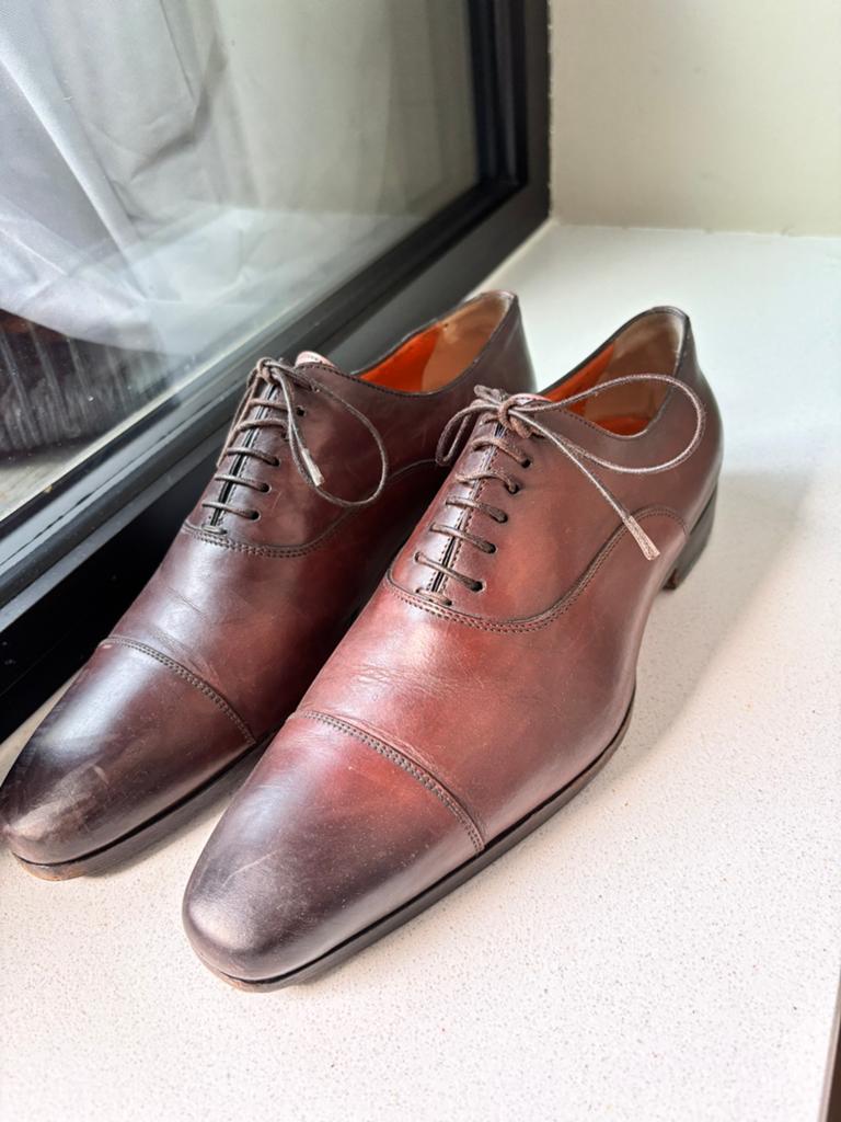 Santoni lederen herenschoenen bruin maat 40, Ophalen of Verzenden, Zo goed als nieuw, Bruin