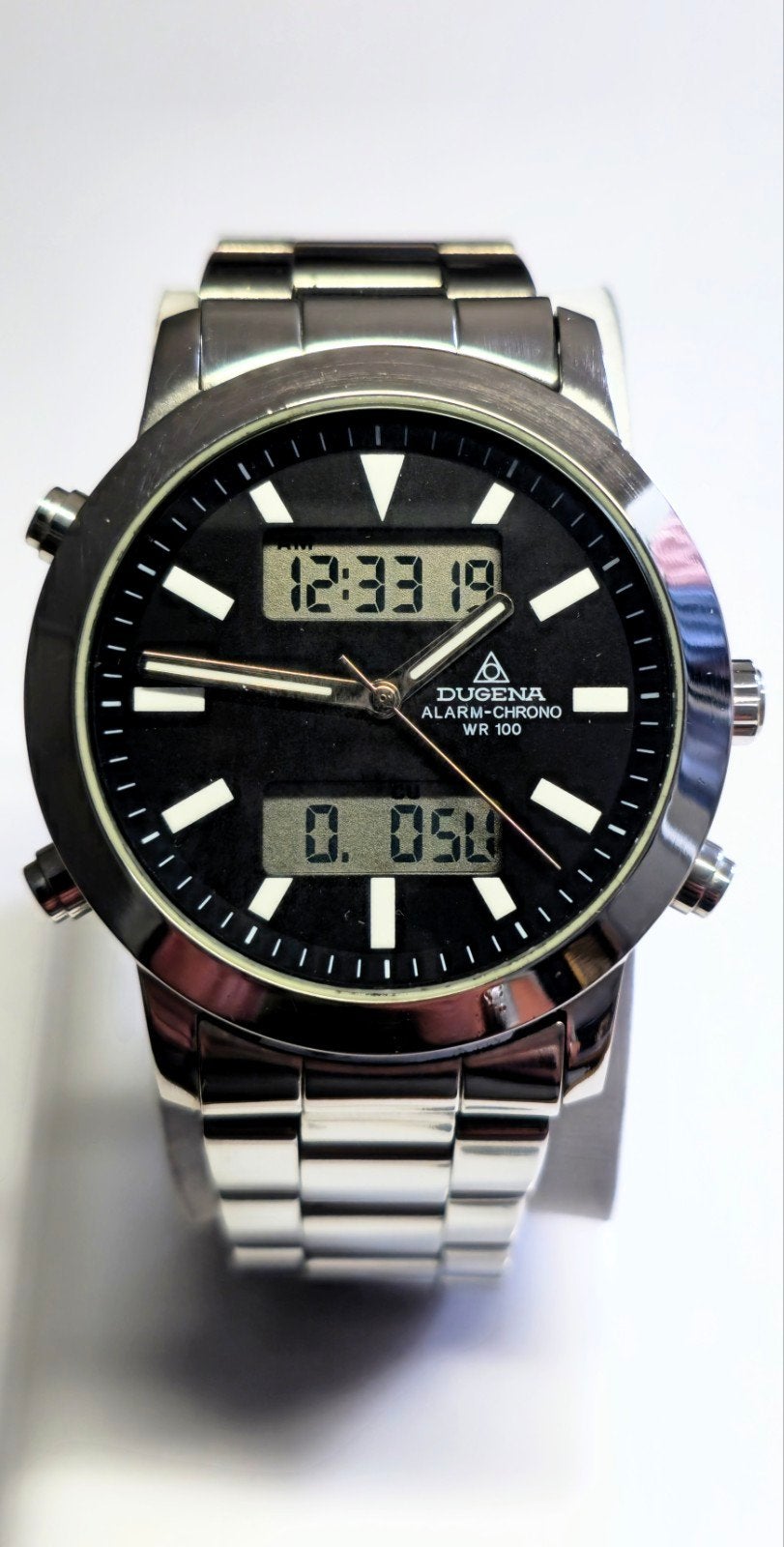 Dugena Alarm-Chrono WR 100 – Ana-Digi Quartz Watch, Overige merken, Staal, Staal, Polshorloge