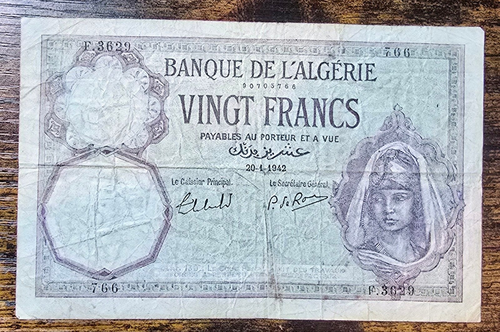 Algerije 20 Francs 1942 - Zeldzaam bankbiljet, Postzegels en Munten, Bankbiljetten | Afrika, Ophalen of Verzenden