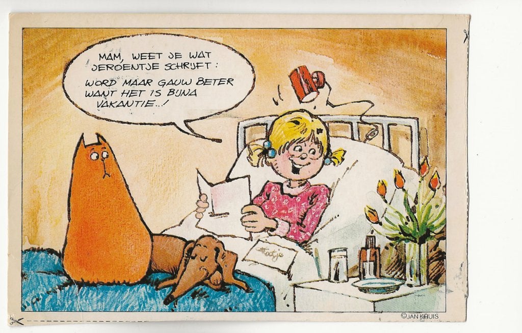 Jan Jans afknipkaart Libelle reclame Jan kruis, Verzamelen, Ansichtkaarten | Themakaarten, Ophalen, 1980 tot heden, Gelopen, Overige thema's