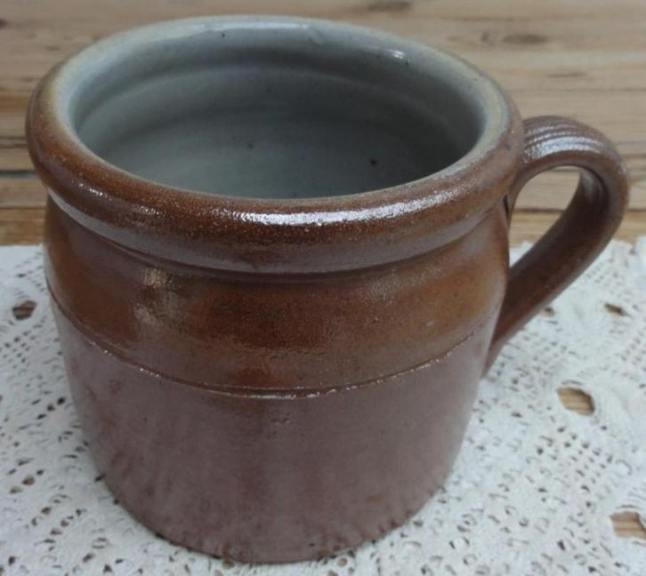 Franse brocante gres pot met oor, Ophalen of Verzenden