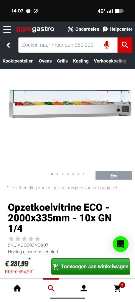 Opzetkoelvitrine GGM gastro, Ophalen, Zo goed als nieuw