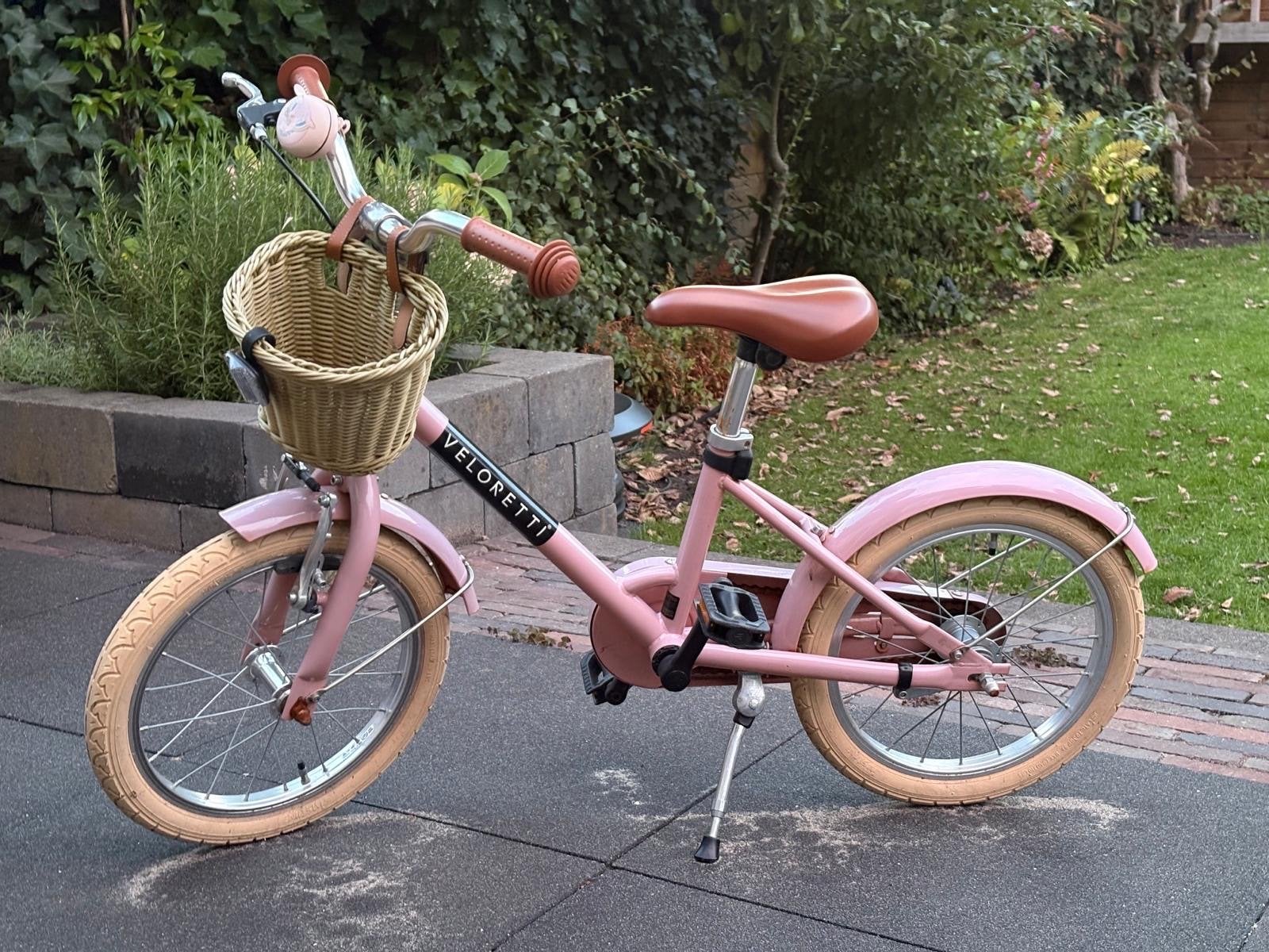 Veloretti maxi kinderfiets - zalmroze - 16 inch met mandje, Ophalen, Zo goed als nieuw, Terugtraprem, 16 tot 20 inch