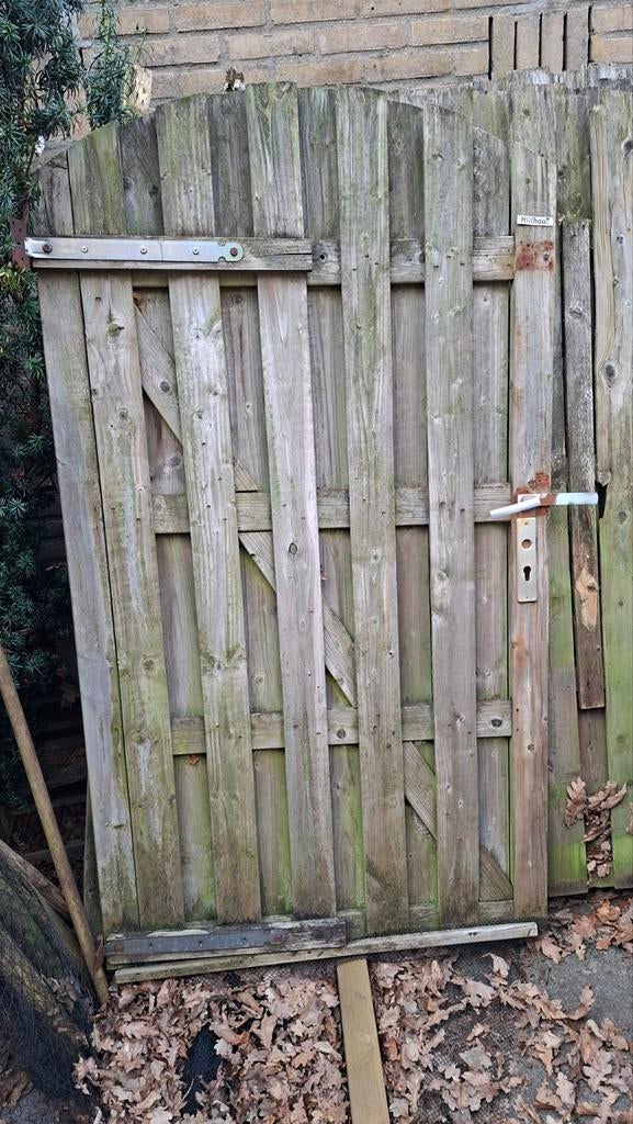 Houten Tuinpoort 99x180 cm  en schutting delen Gebruikt, Tuin en Terras, Gebruikt, Ophalen of Verzenden, Draaipoort, 150 tot 200 cm