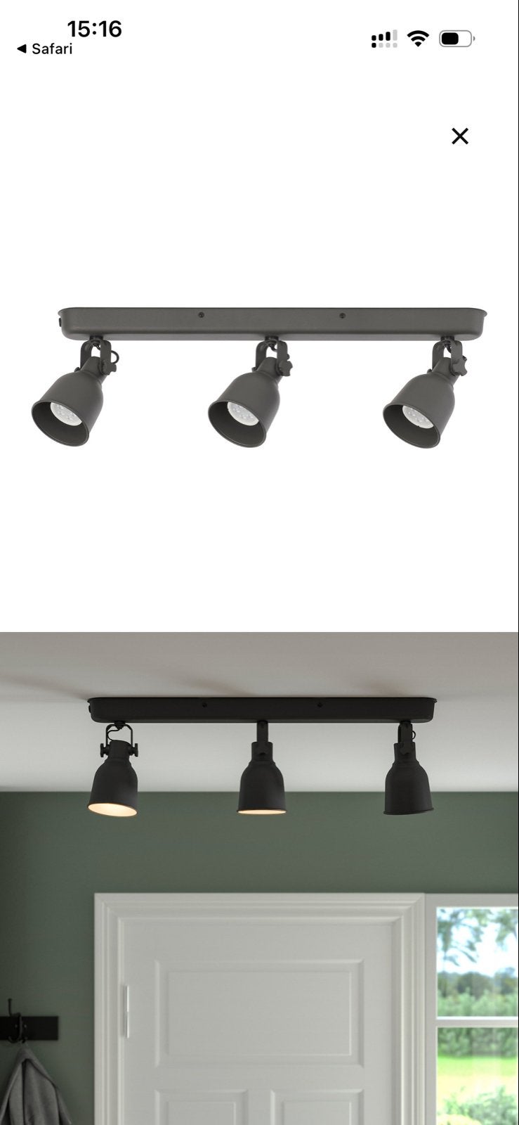 IKEA Hektar Plafondspot/Wandspot met 3 spots, donkergrijs, GU10, Nieuw, Ophalen of Verzenden, LED