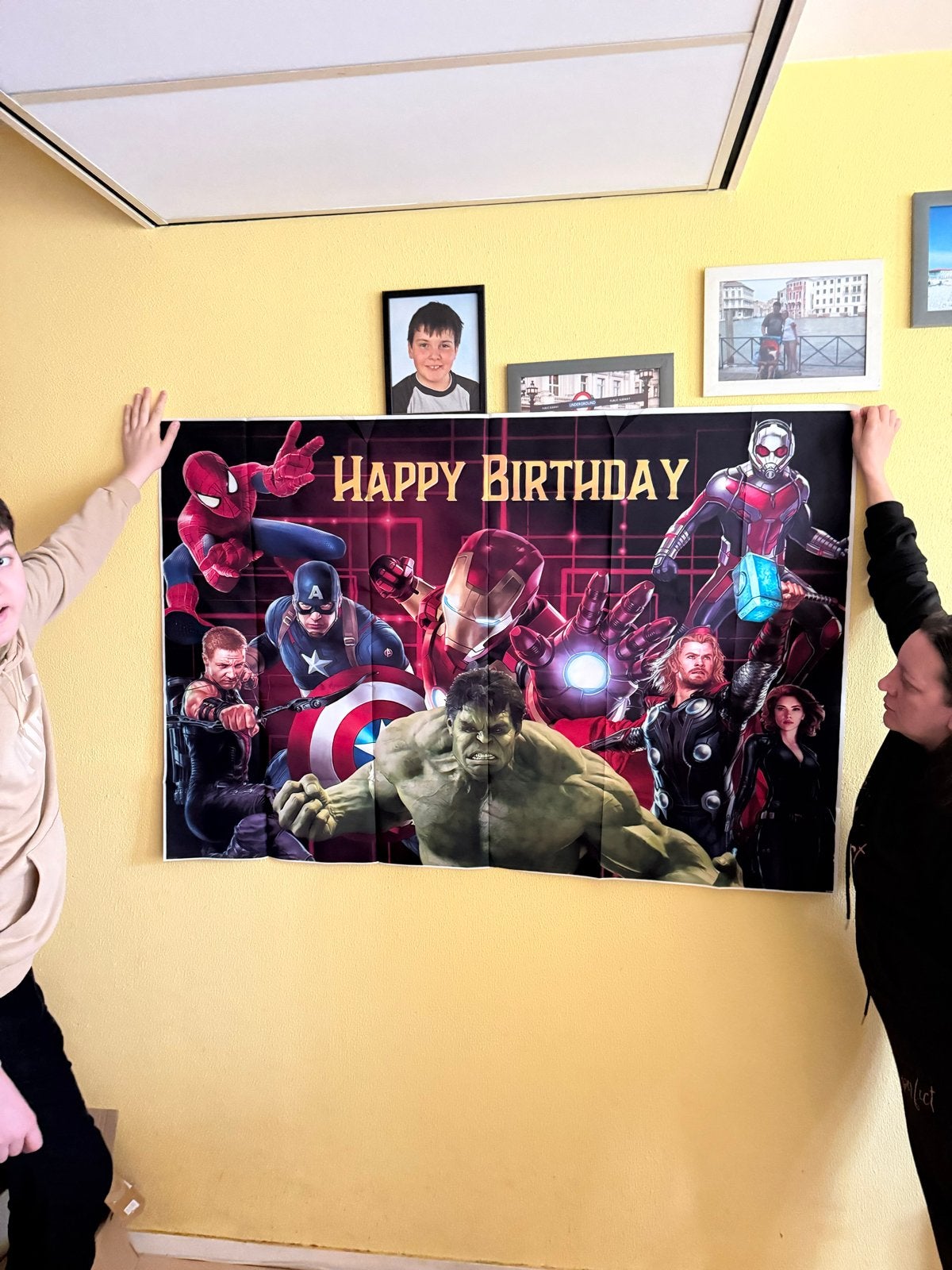 Happy Birthday Banner Marvel Avengers 150x100cm, Ophalen of Verzenden, Nieuw, Versiering, Verjaardag
