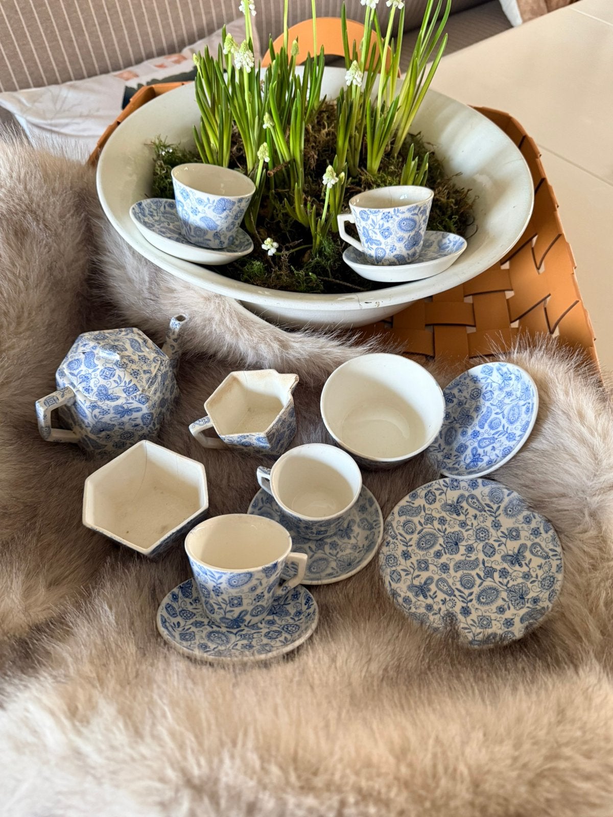 Ridgeways Chintz blue 1870 antiek  kinder porseleinen servie, Ophalen