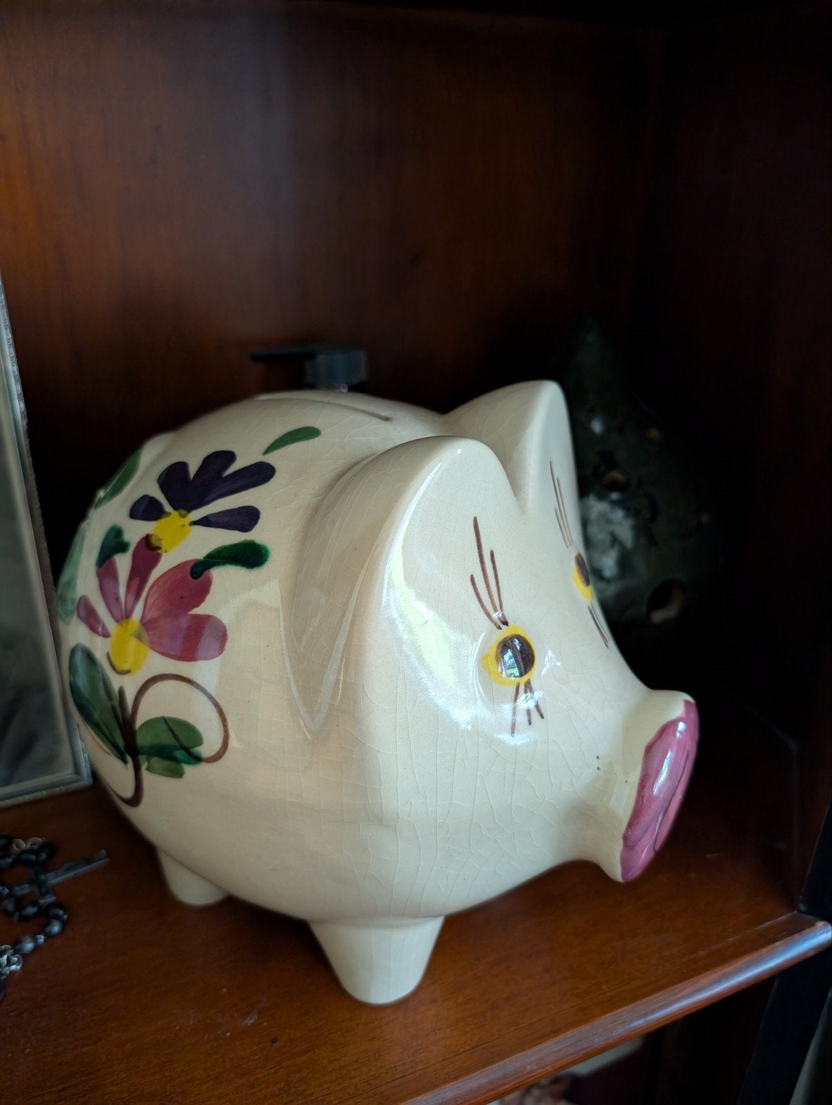 Vintage decoratief Spaarvarken van Keramiek Bloemenpatroon