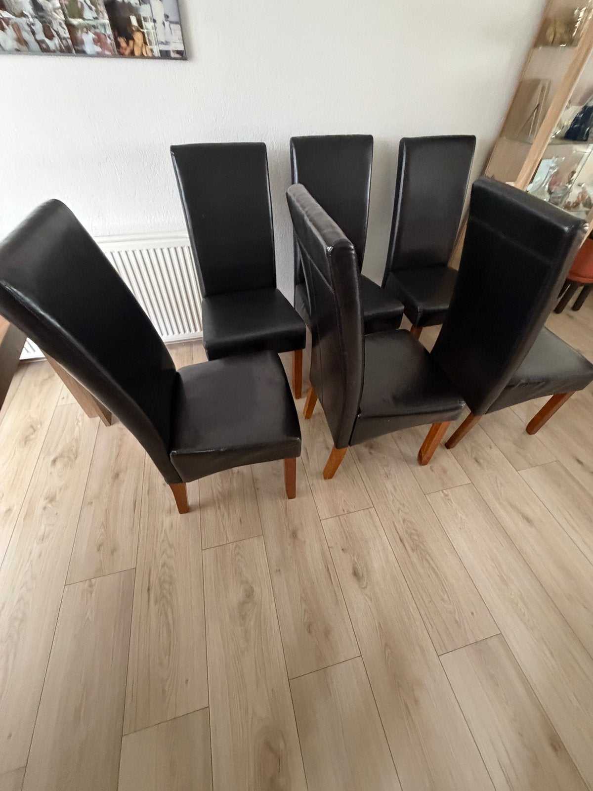 6 JYSK eetkamerstoelen, Ophalen, Zwart, Zo goed als nieuw, Stof