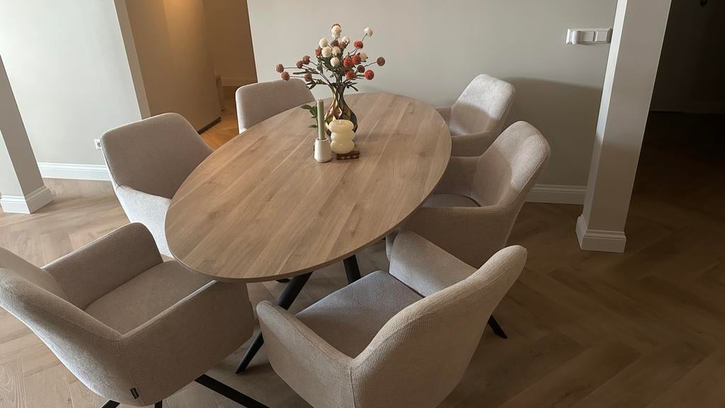 Ovale eettafel Riffle - Lamulux Fresh Oak - 200cm, Huis en Inrichting, Tafels | Eettafels, Ophalen, Gebruikt, 100 tot 150 cm, Vijf personen of meer