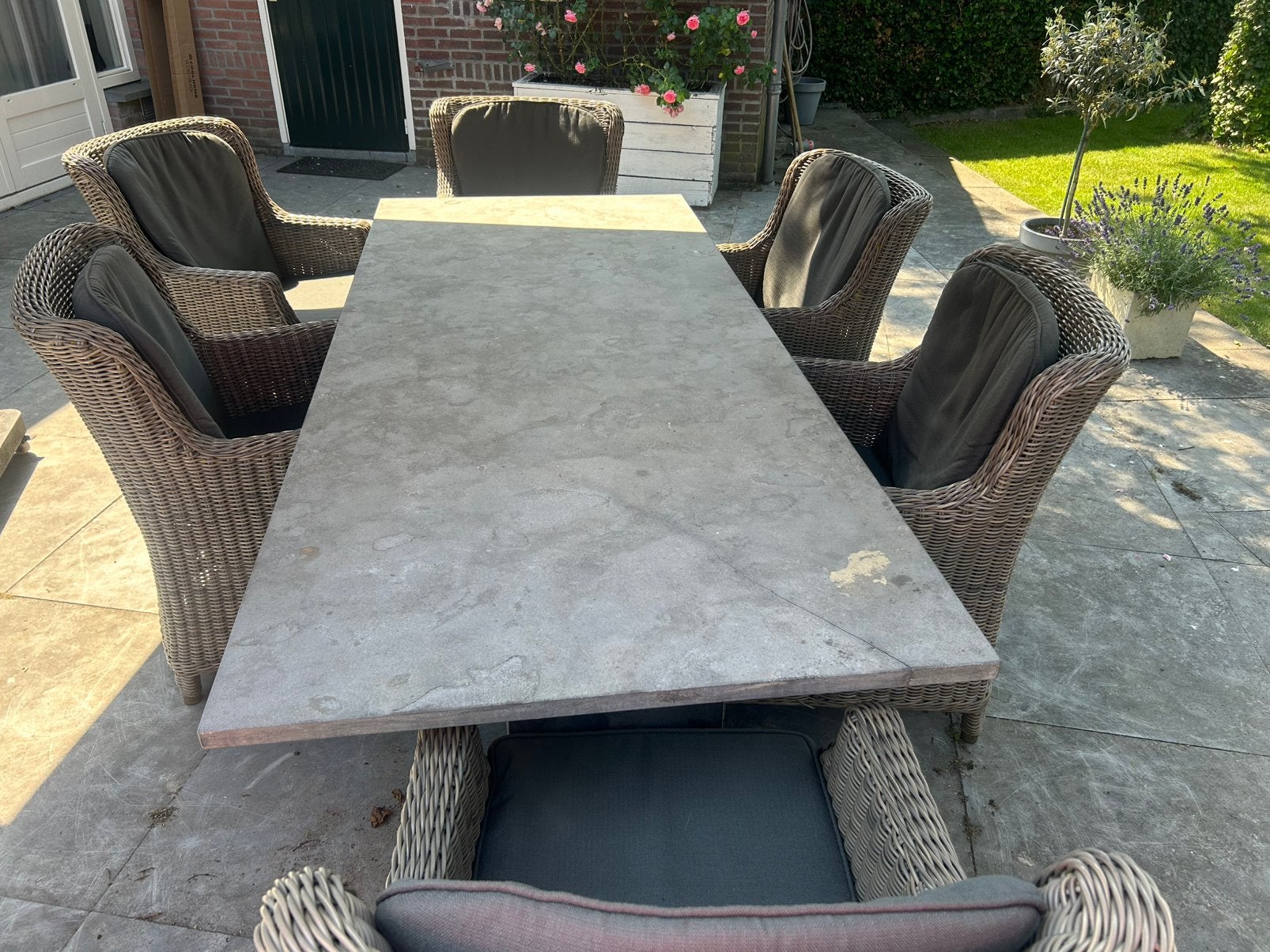 Tuintafel steen 240 x 100 betonsteen, Ophalen, Gebruikt, Rechthoekig, Overige materialen