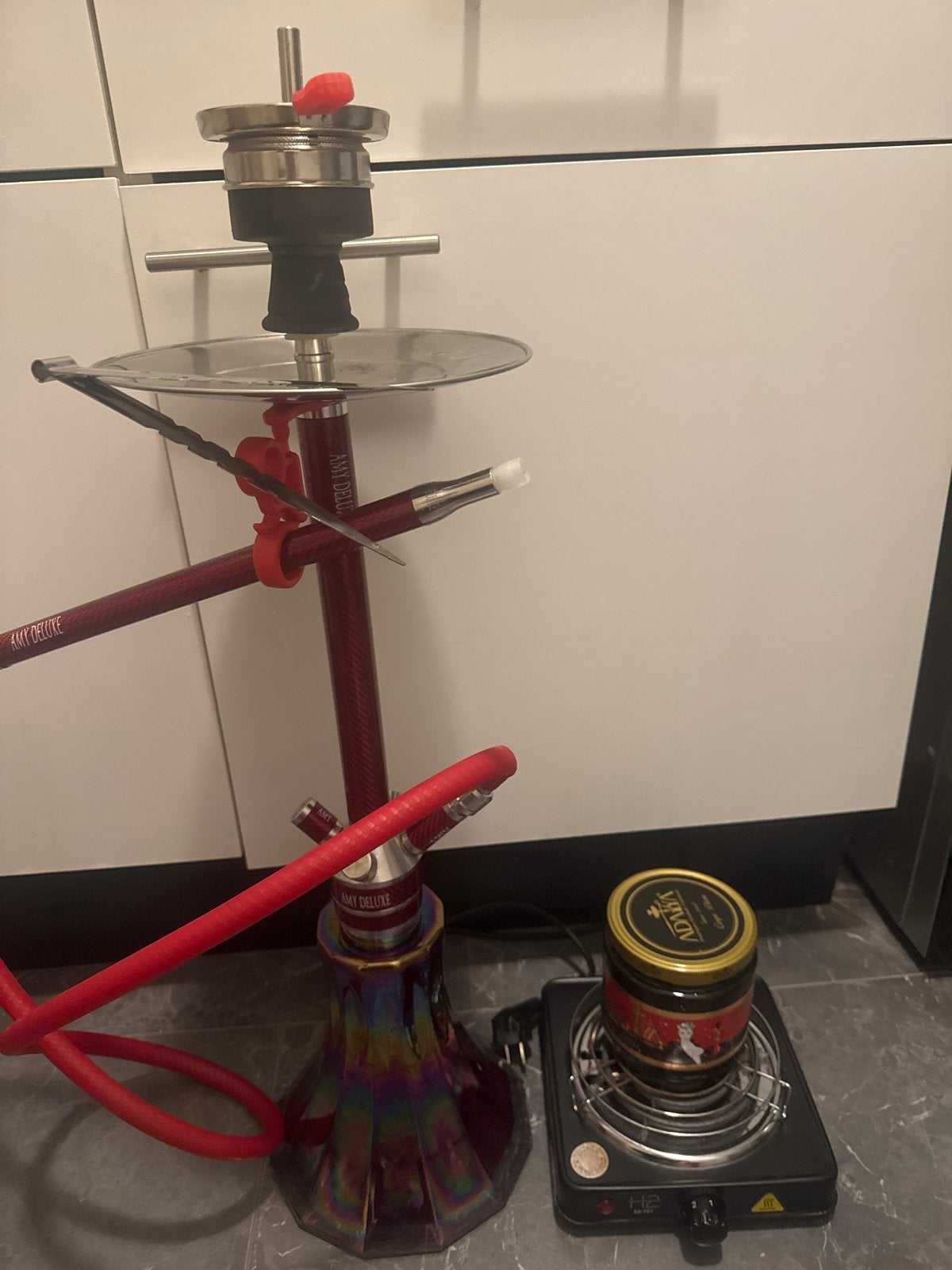 Amy Deluxe waterpijp met elektrische kolenbrander en Smaak, Ophalen of Verzenden, Gebruikt, (Water)pijp