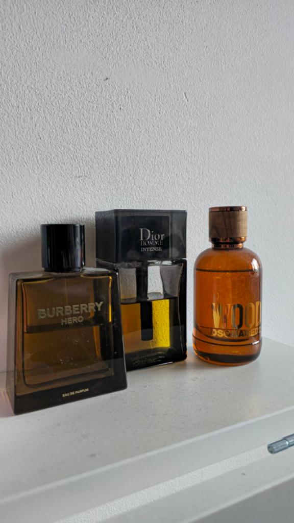 Parfum set: Burberry Hero, Dior Homme, Dsquared2 Wood, Ophalen of Verzenden, Gebruikt