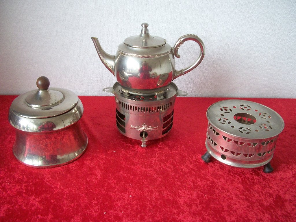 Art Deco Theelicht met Brander en Rood Glas - per stuk, Ophalen of Verzenden