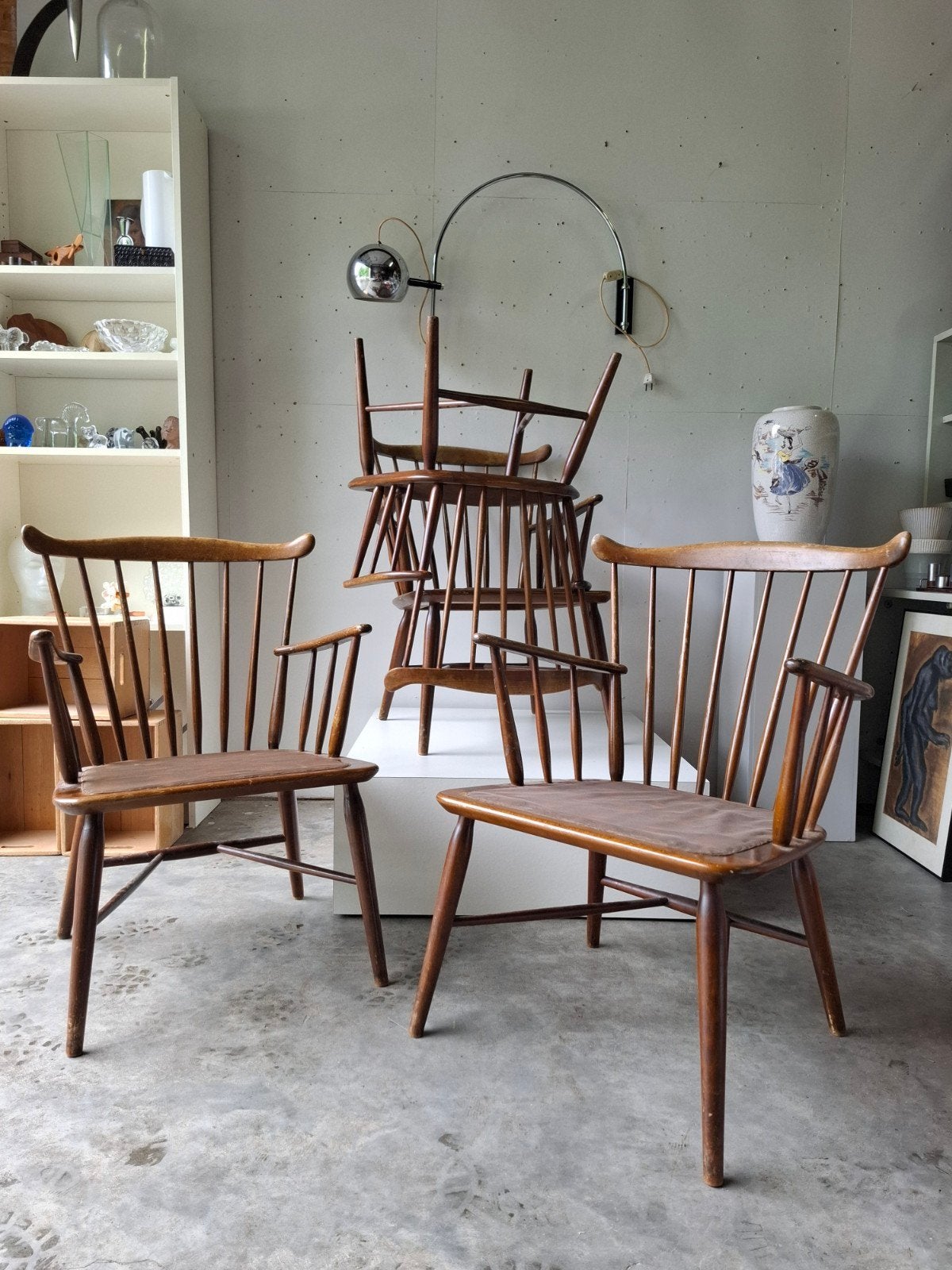 Vintage stoel retro design spijlenstoel scandinavie, Ophalen, Bruin, Vier, X