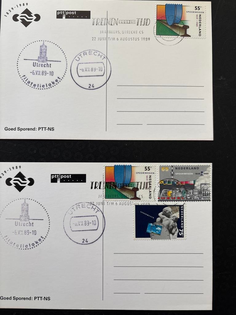PTT Post herinneringskaart 150 jaar spoorwegen 1989, Verzamelen, Ophalen of Verzenden, 1980 tot heden, Ongelopen, Voertuig