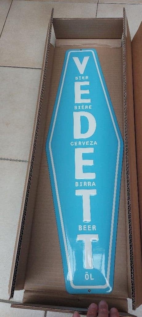 Emaillebord Vedett blauw, Verzamelen, Biermerken, Ophalen of Verzenden, Nieuw, Reclamebord, Plaat of Schild, Overige merken