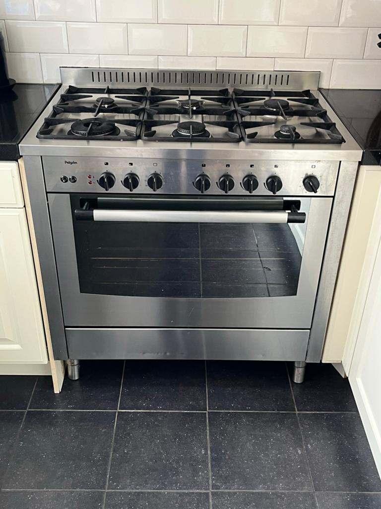 Pelgrim 6- pits Gasfornuis met Oven - RVS, Ophalen, Gebruikt, 60 cm of meer, Gas