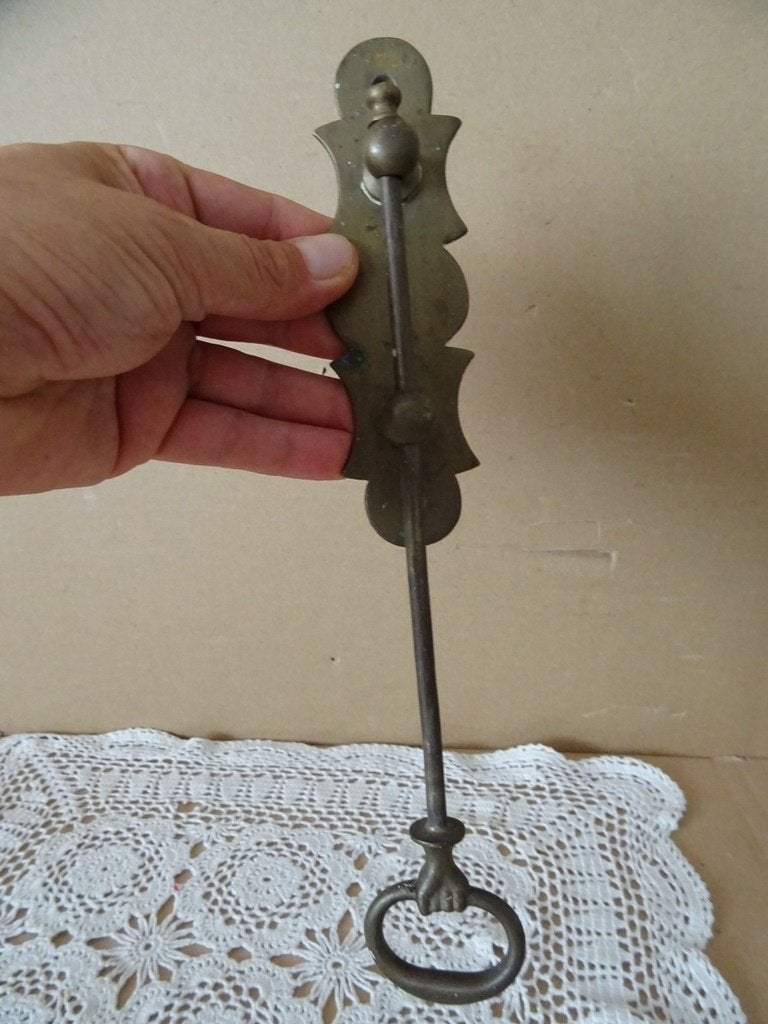 Antieke of vintage messing handvat van deurbel trekbel 16cm, Ophalen of Verzenden