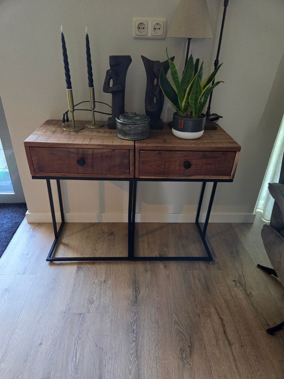 Set van 2 industriële nachtkastjes/ bijzettafels, Ophalen, 55 tot 70 cm, Zo goed als nieuw, 45 tot 65 cm