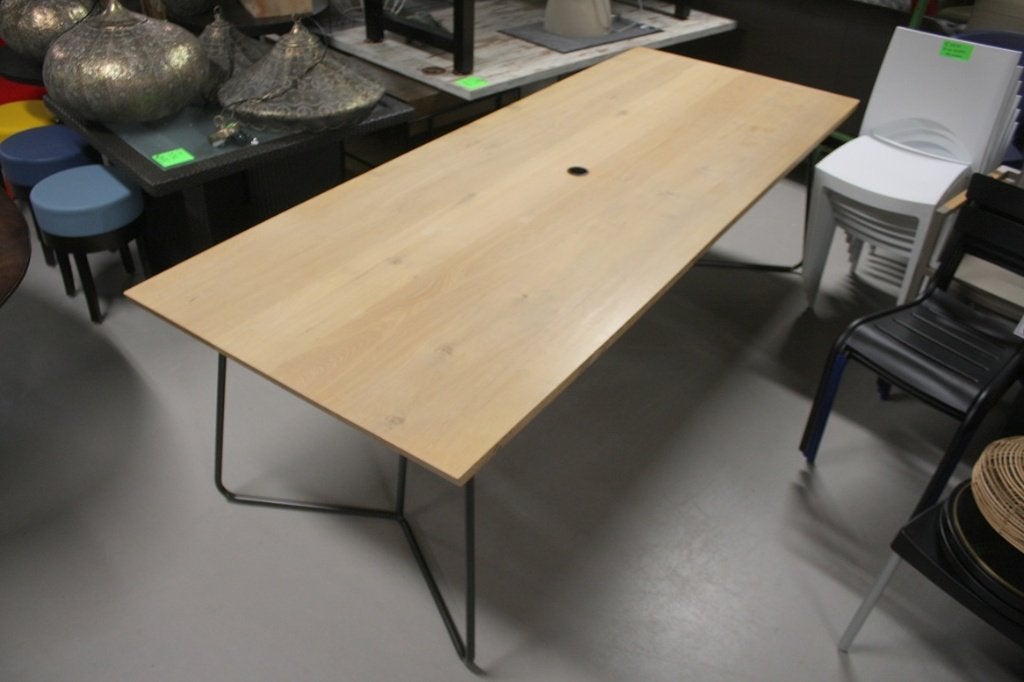 Eettafel bureau CHARLES Jess eikenhout kantoor 260x100 tafel, Huis en Inrichting, Ophalen, Gebruikt, Hout, Kabelgoot