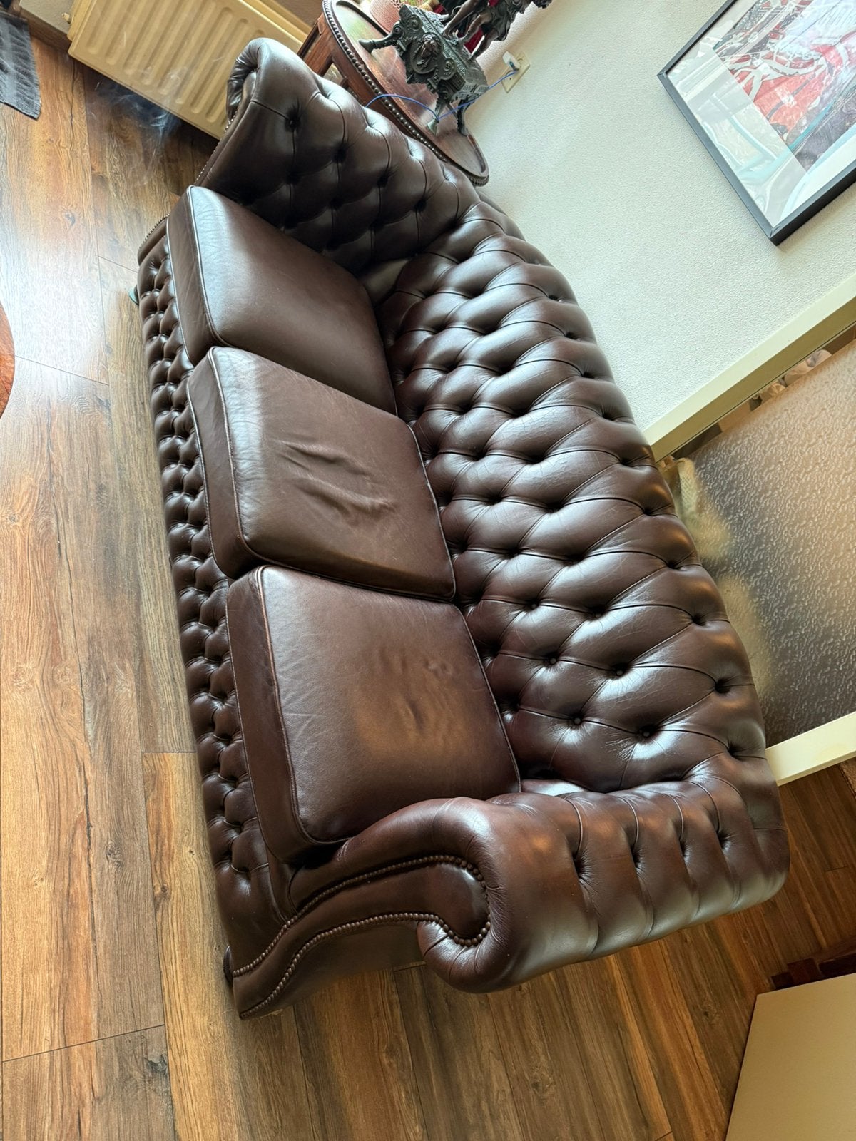 Chesterfield 3 zits bruin, Ophalen, Zo goed als nieuw, 75 tot 100 cm