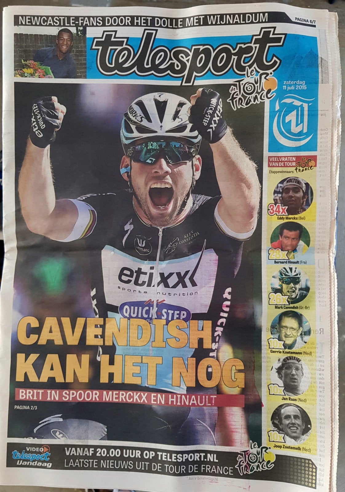 Le Tour de France  - De Telegraaf krant (2015), Boeken, Ophalen of Verzenden, Gelezen, Krant