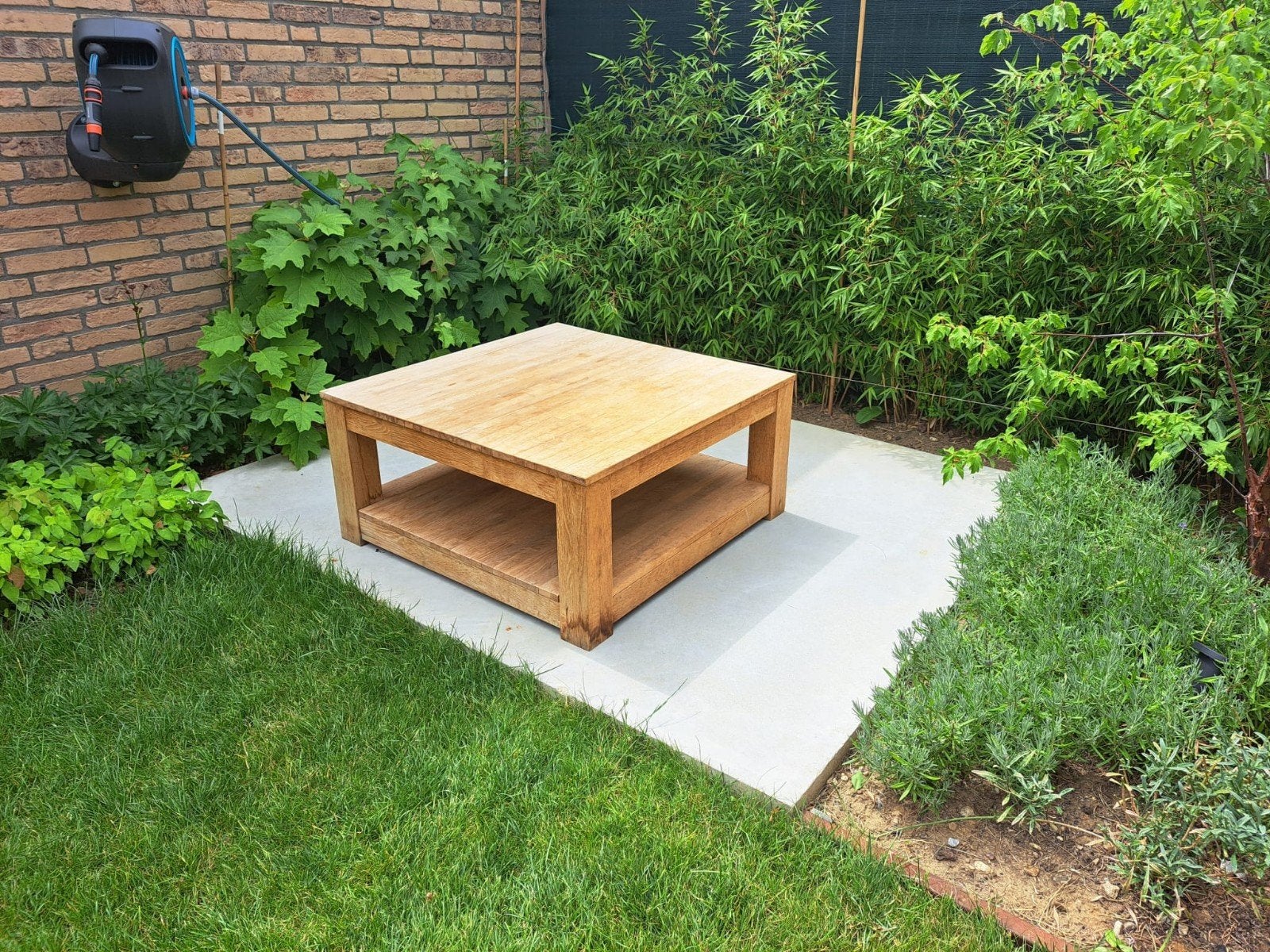 Salontafel hout, Ophalen, Gebruikt, 100 tot 150 cm, Vierkant