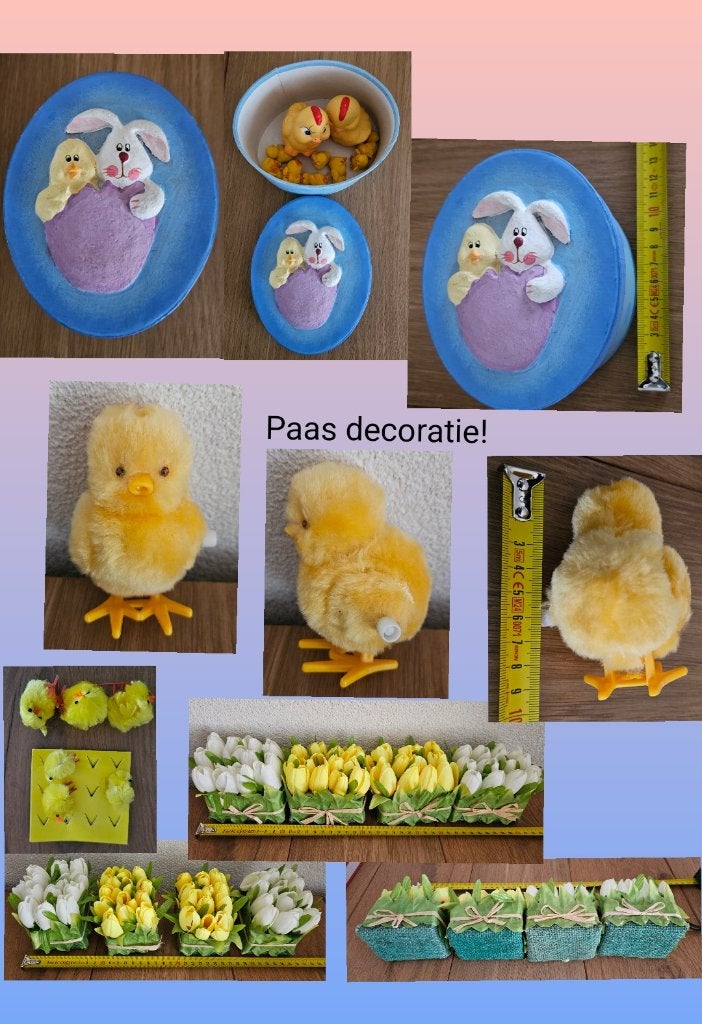 Pasen:tulpen, opwindkuiken, haas- opbergdoosje & beeldjes !, Diversen, Pasen, Ophalen of Verzenden, Nieuw