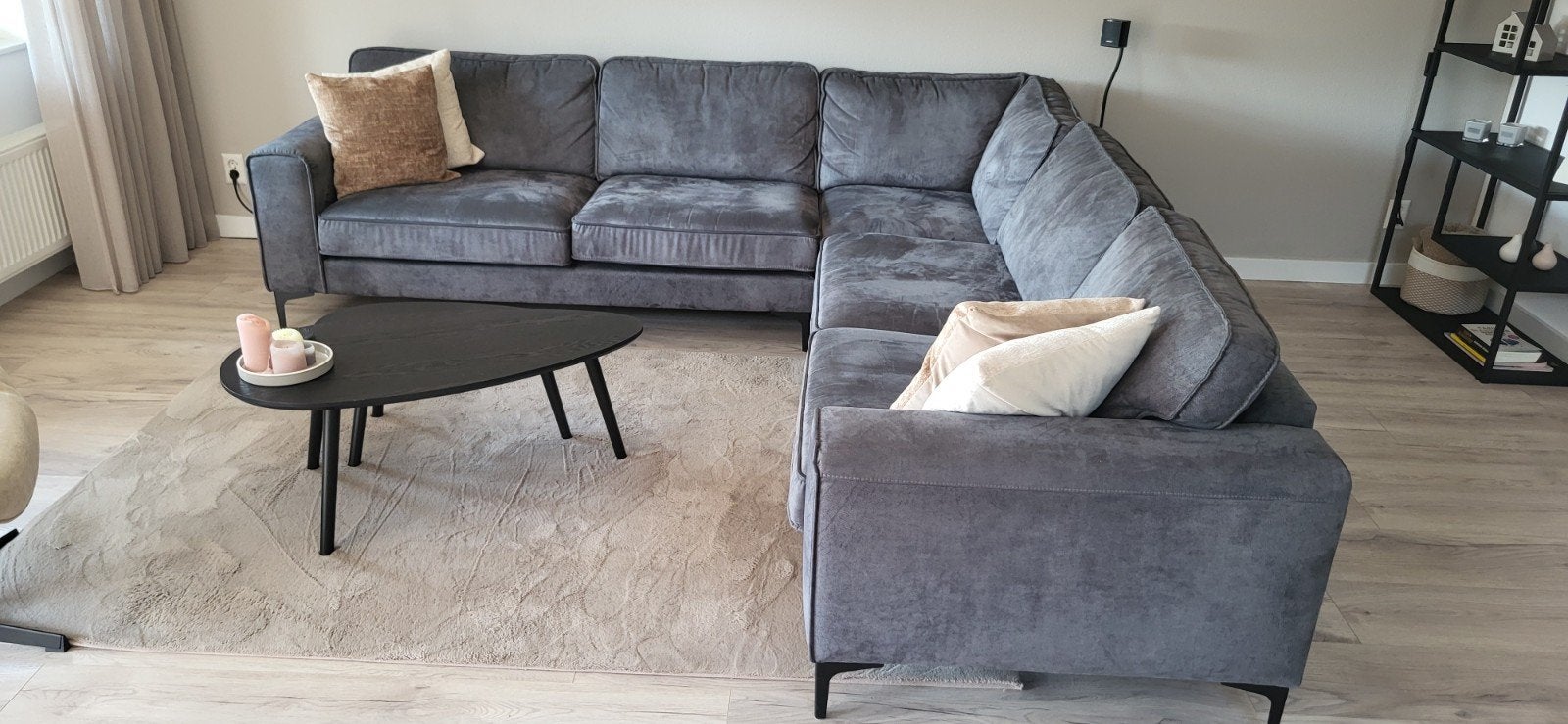 Luxe robuuste antraciete nubuck lederen hoekbank., Ophalen, Zo goed als nieuw, Leer, Industrieel.