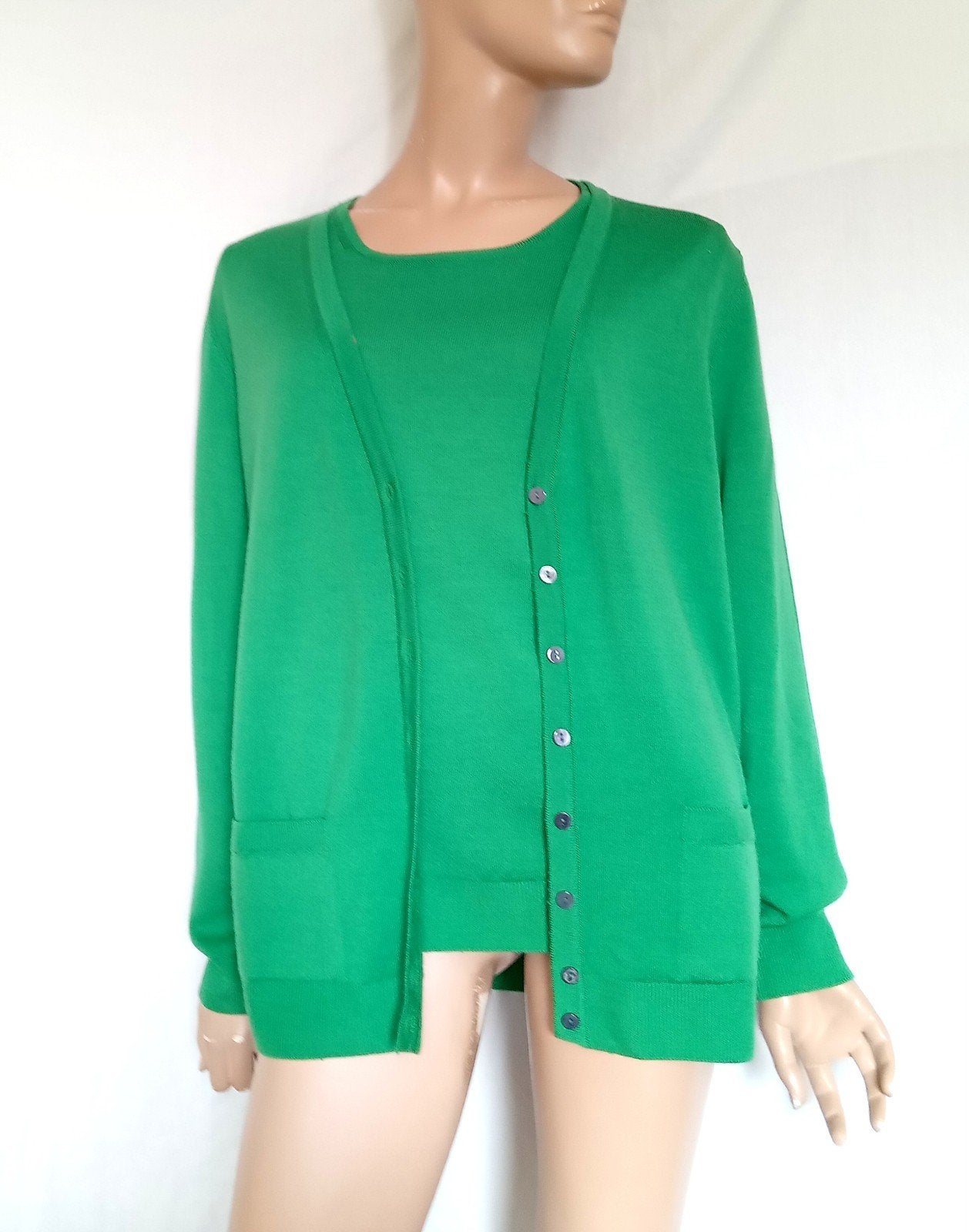 PETER HAHN Twinset , Maat 44 - 46 , PURE NEW WOL, Ophalen, Zo goed als nieuw, Maat 42/44 (L), Groen