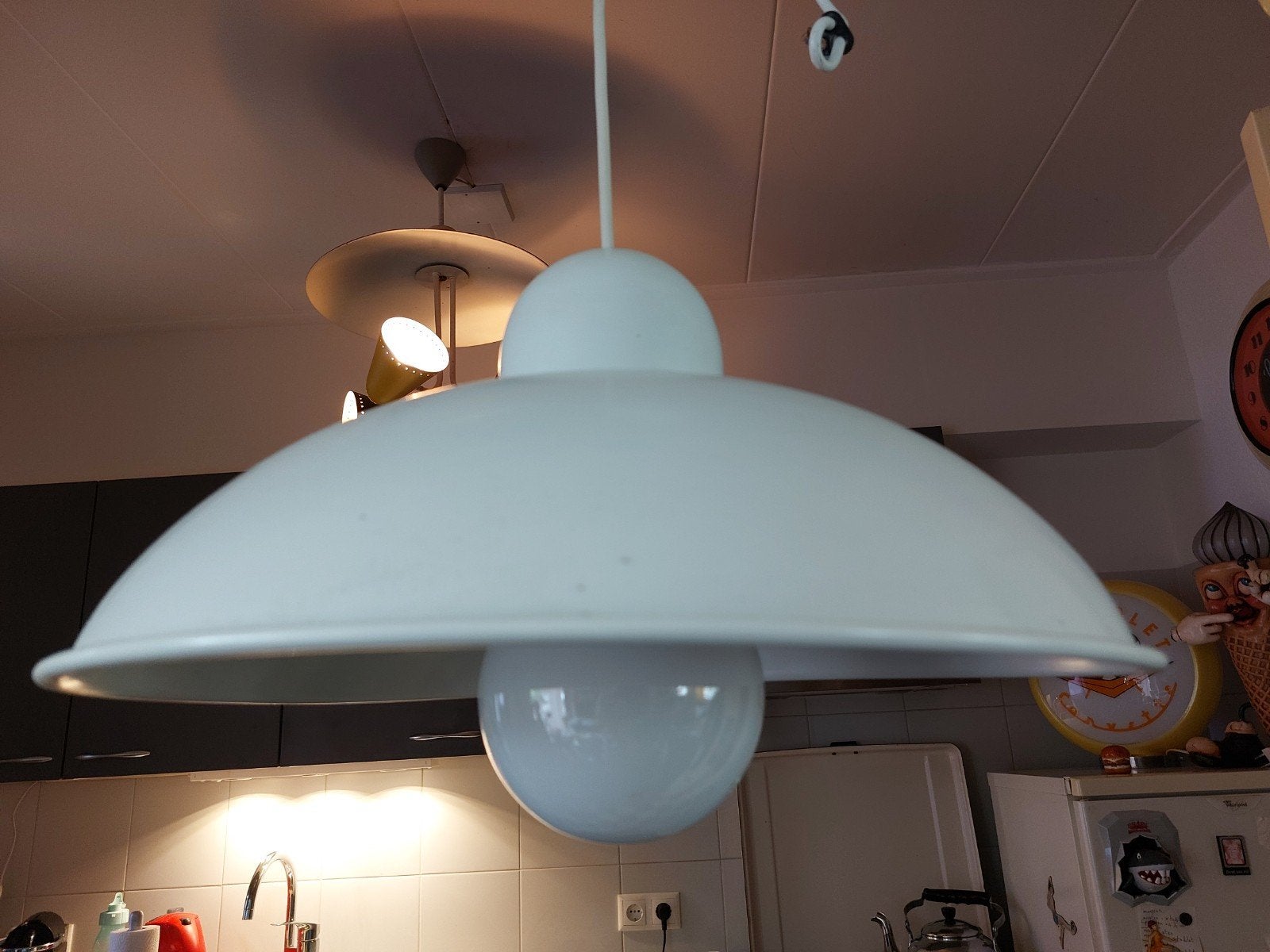 Witte vintage aluminium hanglamp met E27 fitting, Ophalen of Verzenden