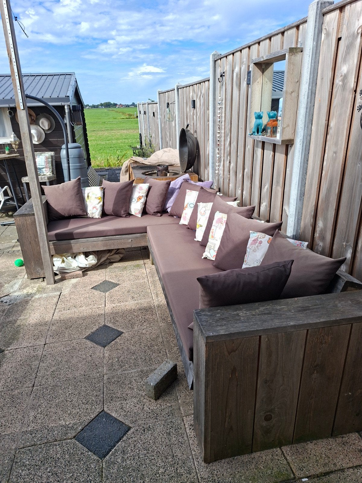steigerhouten bank.met kussens en sierkussens, Ophalen, Gebruikt, Steigerhout, Bank