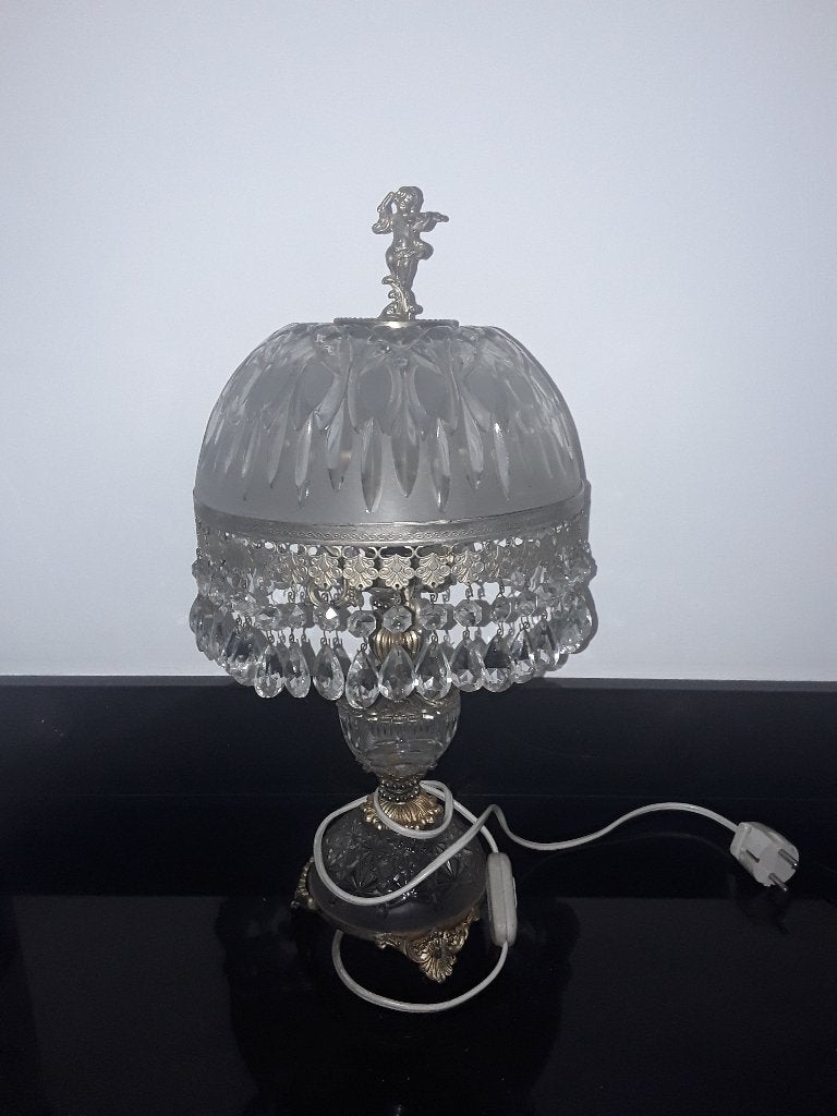 Antieke kristallen schemerlamp met engel en pegels, Verzenden