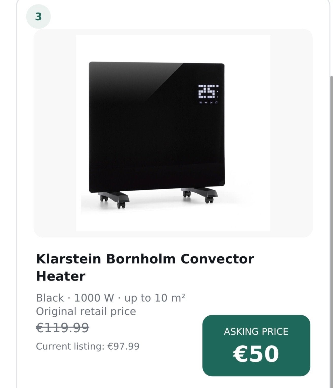 Klarstein Bornholm Convector Kachel - Zwart 1000W, 30 tot 80 cm, Kachel, Ophalen of Verzenden, Zo goed als nieuw