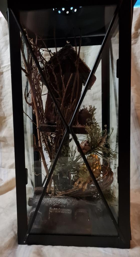 Decoratief windlicht met vogelhuisje en vogel in nest., Ophalen, Gebruikt
