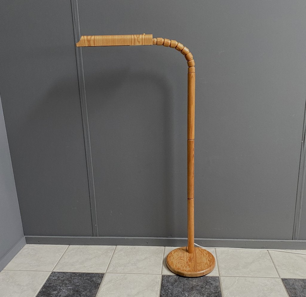 70 jaren Solbackens Svarveri vloer lamp grenen snake buigarm, Ophalen, Overige fittingen, 150 tot 200 cm, Hout